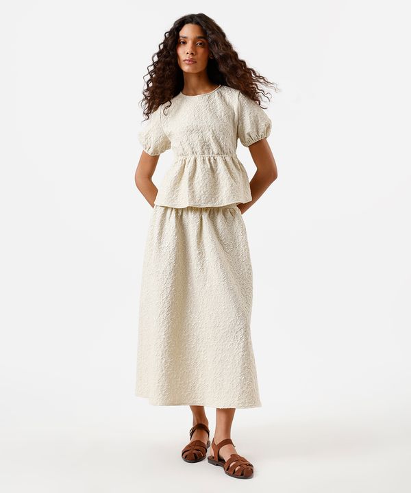 saia midi feminina texturizada bege 40