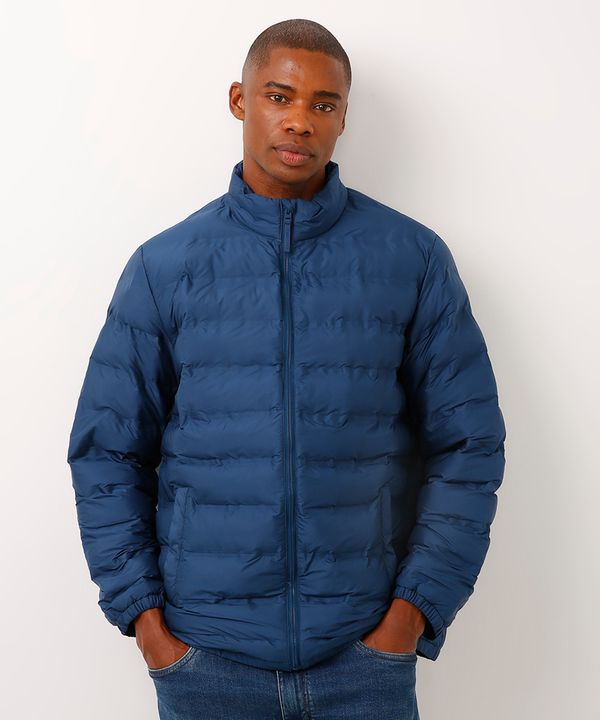 jaqueta puffer bolso com zíper azul GG