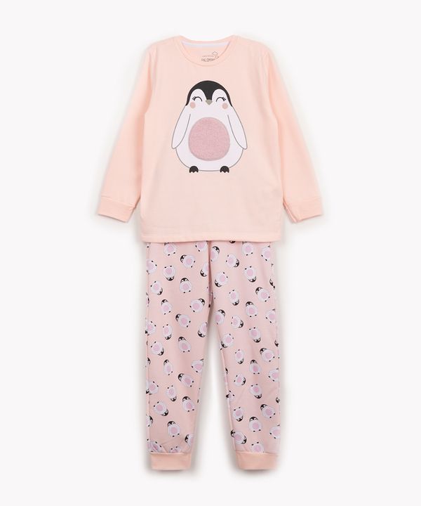 pijama longo de inverno infantil pinguim rosê 4
