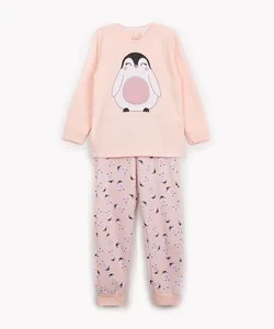 pijama longo de inverno infantil pinguim rosê 10