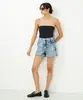 Short Jeans Feminino Mom Cintura Super Alta com Bolsos e Elástico Azul Médio 34