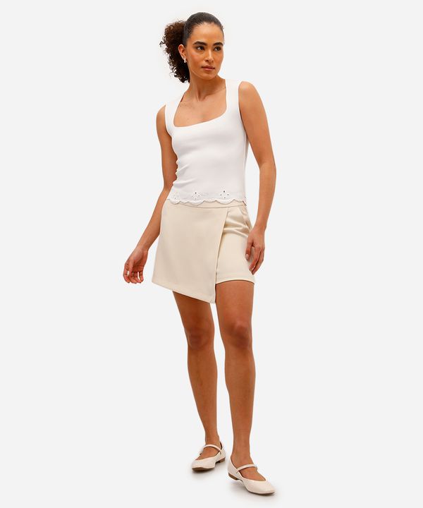 short saia feminino de alfaiataria bege 44