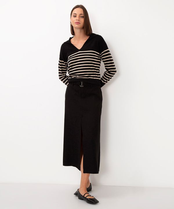 saia midi de viscose com fenda cintura alta preto 36