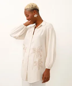 vestido chemise saída de praia com linho bege P