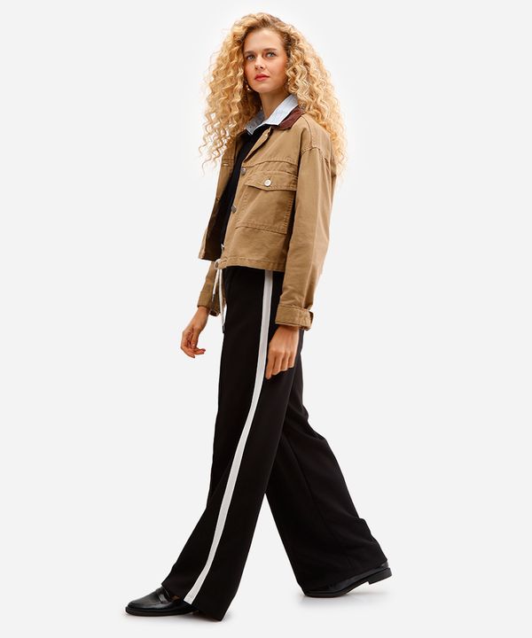 calça wide leg cós com elástico bicolor - preto M