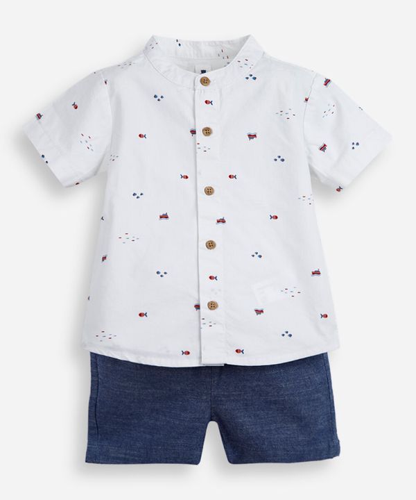 conjunto curto infantil de algodão off white 9-12