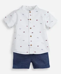 conjunto curto infantil de algodão off white 6-9