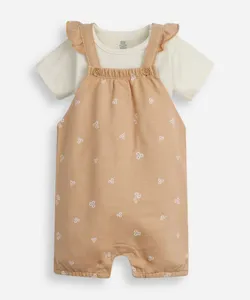 jardineira infantil floral com body bege 18-24