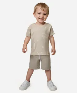 camiseta infantil texturizada coqueiros bege 4
