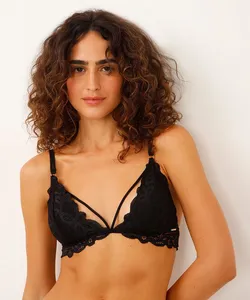 sutiã triângulo de renda bojo removível floral preto 42