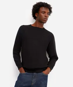 suéter básico masculino manga longa texturizado preto PP
