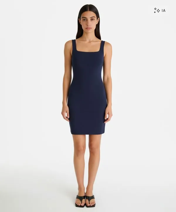 vestido feminino curto decote quadrado azul GG