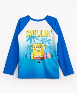 camiseta infantil bob esponja manga longa proteção uv azul 4