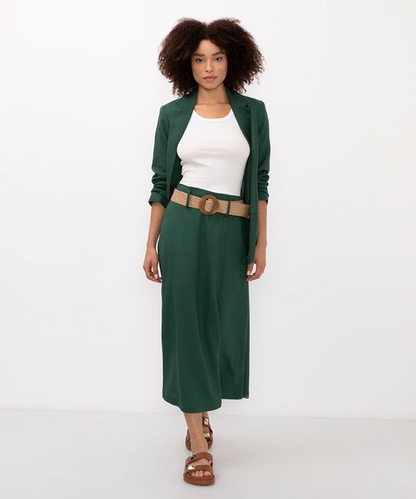 saia midi com linho cintura alta - verde 46