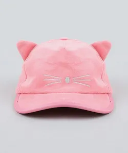 Boné Infantil Aba Curva Gatinho em Plush Rosa P