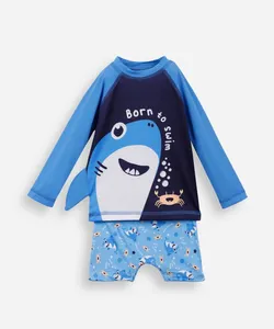 conjunto infantil de praia tubarão azul 2