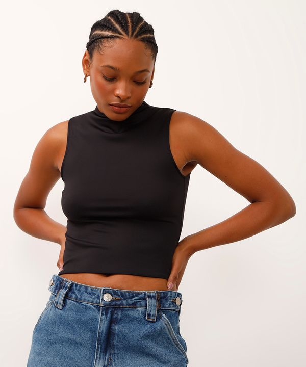 cropped long de poliamida cavado - preto M