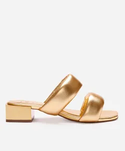 tamanco bico quadrado tira puffer mindset dourado 36