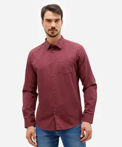 camisa comfort masculina de algodão lavada vinho G