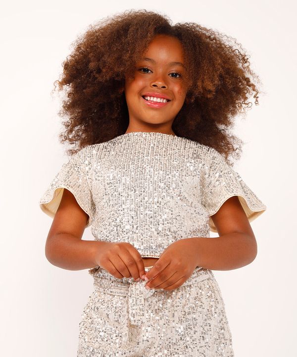 blusa de paetê infantil manga curta dourado 6