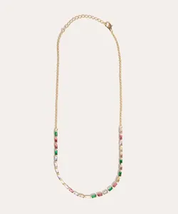 colar pedras coloridas dourado Único