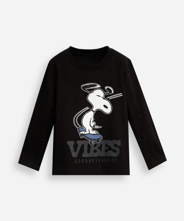 camiseta infantil de algodão manga longa snoopy preta 10