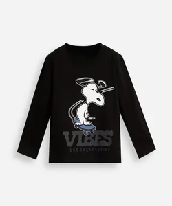 camiseta infantil de algodão manga longa snoopy preta 12