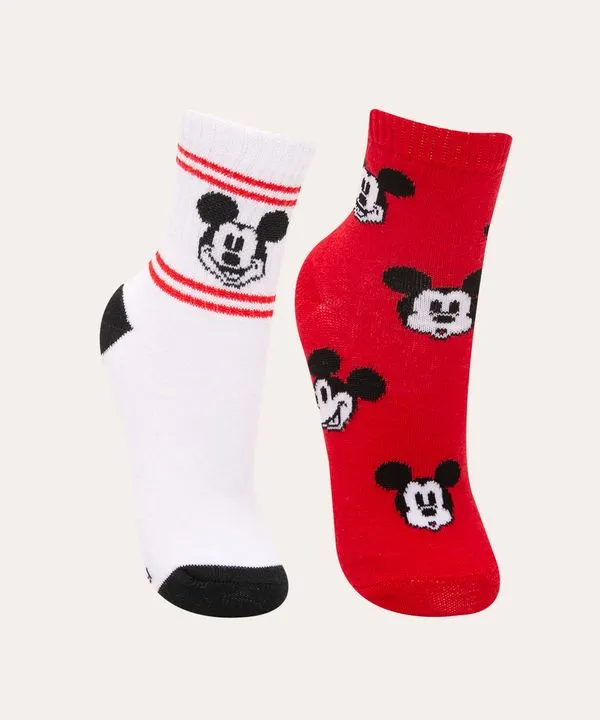 kit de 2 pares de meias infantis cano médio mickey mouse multicor 34-37