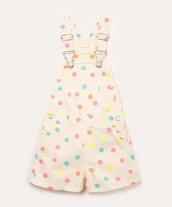 jardineira de sarja infantil poá colorido com bolsos off white 4