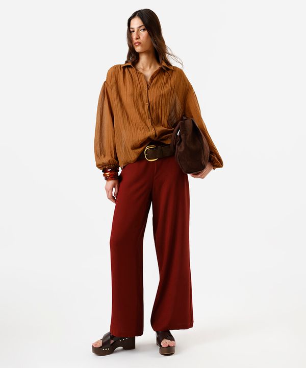 calça reta feminina texturizada vinho 40