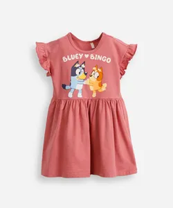 vestido de algodão infantil bluey e bingo rosa 4