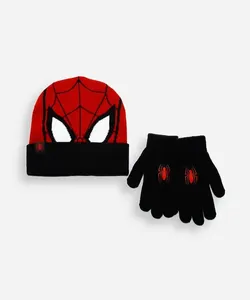 kit de gorro infantil de tricot homem aranha com luva vermelho UNICO