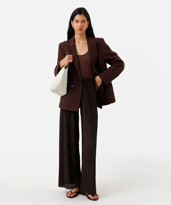 calça pantalona feminina plissada marrom M