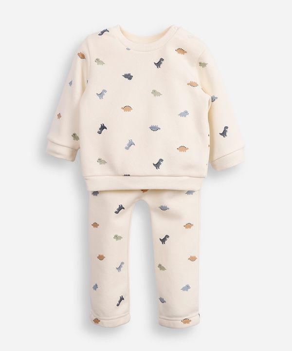 conjunto infantil longo de moletom dinossauro off white 18-24