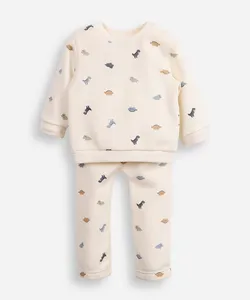 conjunto infantil longo de moletom dinossauro off white 12-18