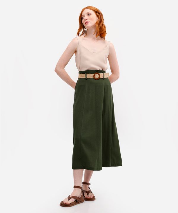 saia midi feminina com linho cintura alta verde 42