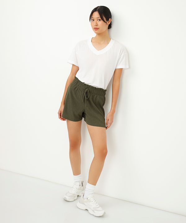 short clochard cós com elástico e cordão texturizado verde M