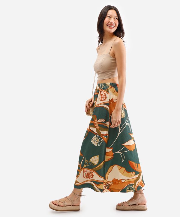 saia midi feminina texturizada folhagens verde PP