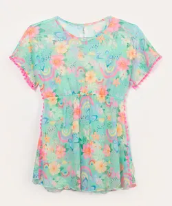 saída de praia infantil floral verde 10