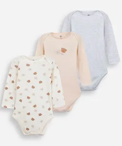 kit de 3 bodies infantil manga longa estampado colorido 12-18