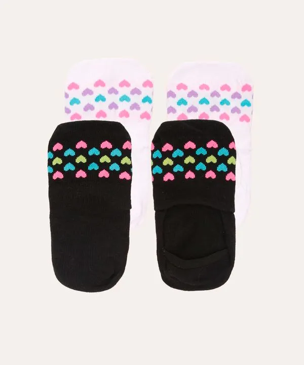 kit de 2 pares de meias invisível corações olorido 34-39