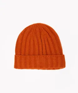 gorro de tricô canelado com dobra laranja escuro Único