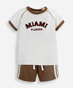 conjunto curto infantil de algodão miami marrom 12-18