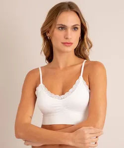 Sutiã Triangulo Cropped Sem Costura com Bojo Removível Branco P