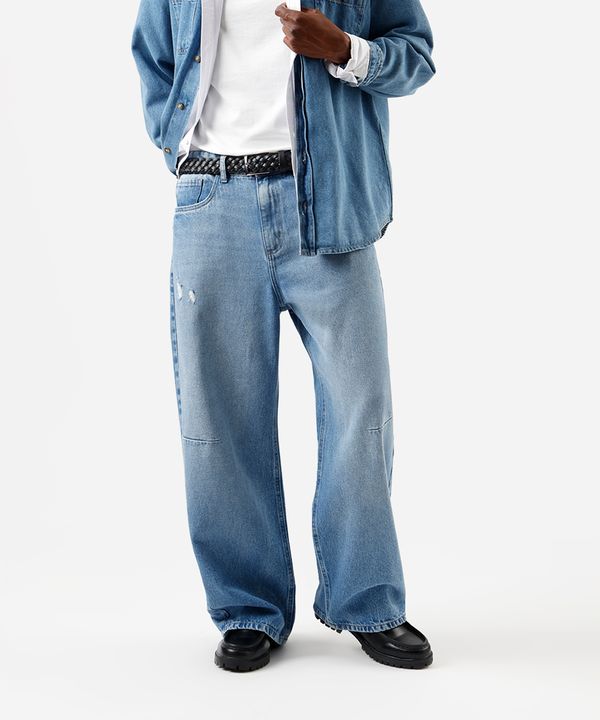 calça super baggy masculina jeans destroyed azul 46