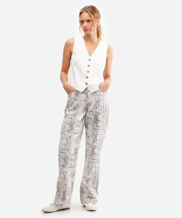 calça reta feminina de sarja animal print colorida 42