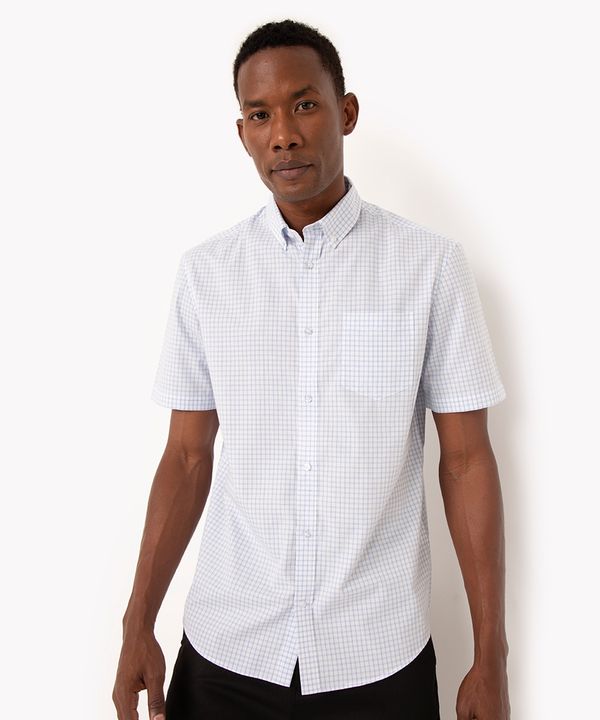 camisa de algodão comfort xadrez manga curta branca G