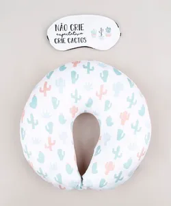 Kit de Apoio de Pescoço Estampado Cactos + Tapa Olho Branco Único