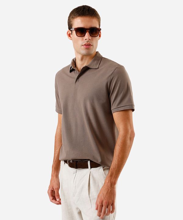 polo masculina de algodão texturizada manga curta marrom GG