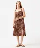 vestido midi alça fina feminino de viscose folhagens marrom P